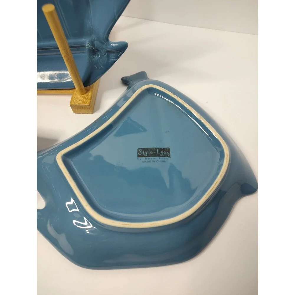Baum Bros Style Eyes Blue Sailboat Ceramic Accent Salad Plates 8.5